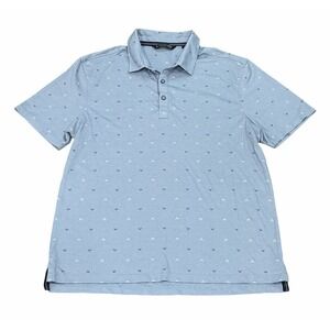 7 Diamonds Mens Golf Polo Shirt Large Blue Geometric Knit Short Sleeve Casual